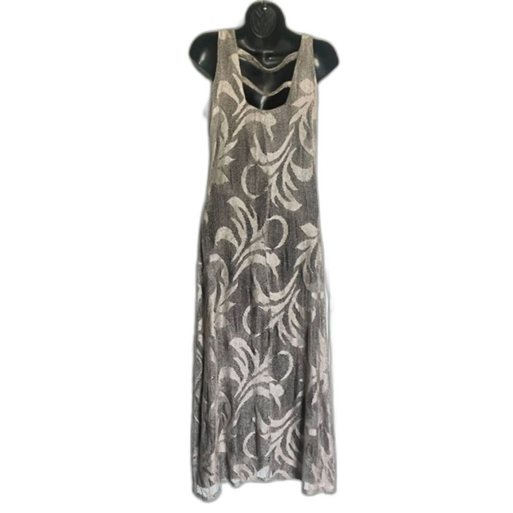 VTG 90s Giorgio Sant'Angelo Crochet Knit Leaf Maxi Dress Strap Back Size 9/10 - Picture 3 of 9
